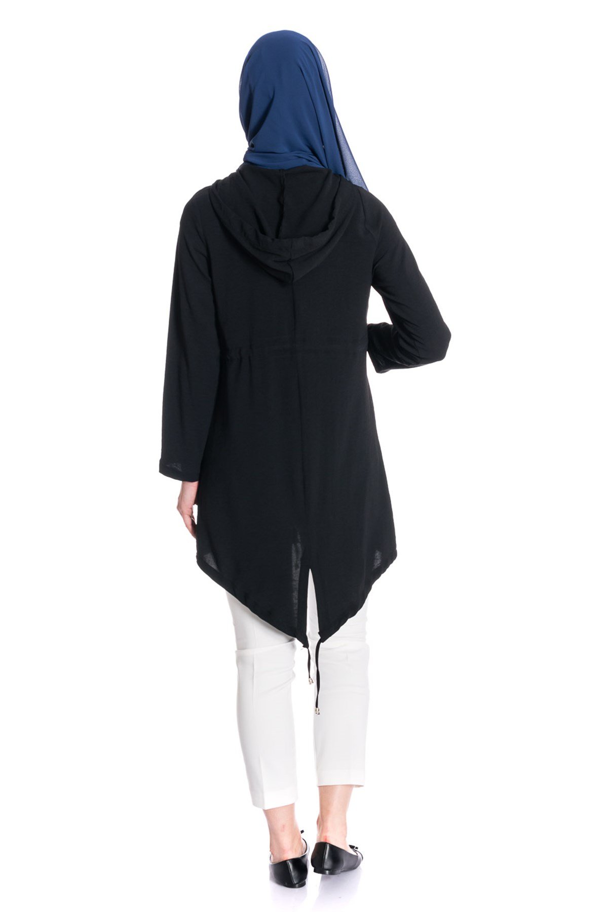 Kapşonlu Pul Payetli Fermuarlı Siyah Tunik Tunik