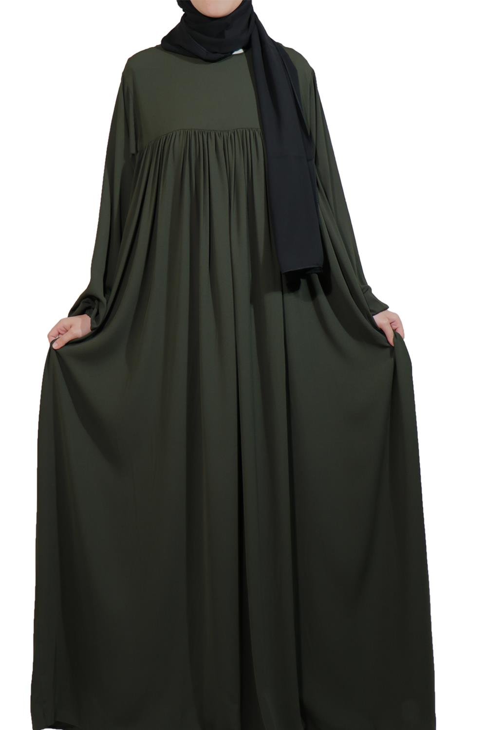 Krep Buzgülü Robalı Elbise Haki Elbise