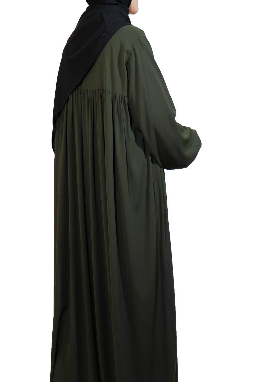 Krep Buzgülü Robalı Elbise Haki Elbise