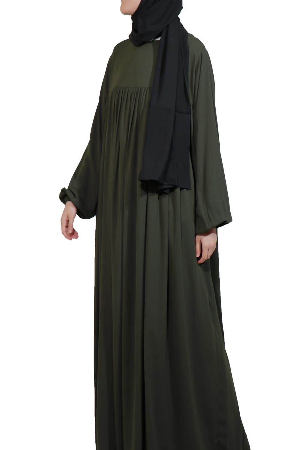 Krep Buzgülü Robalı Elbise Haki Elbise