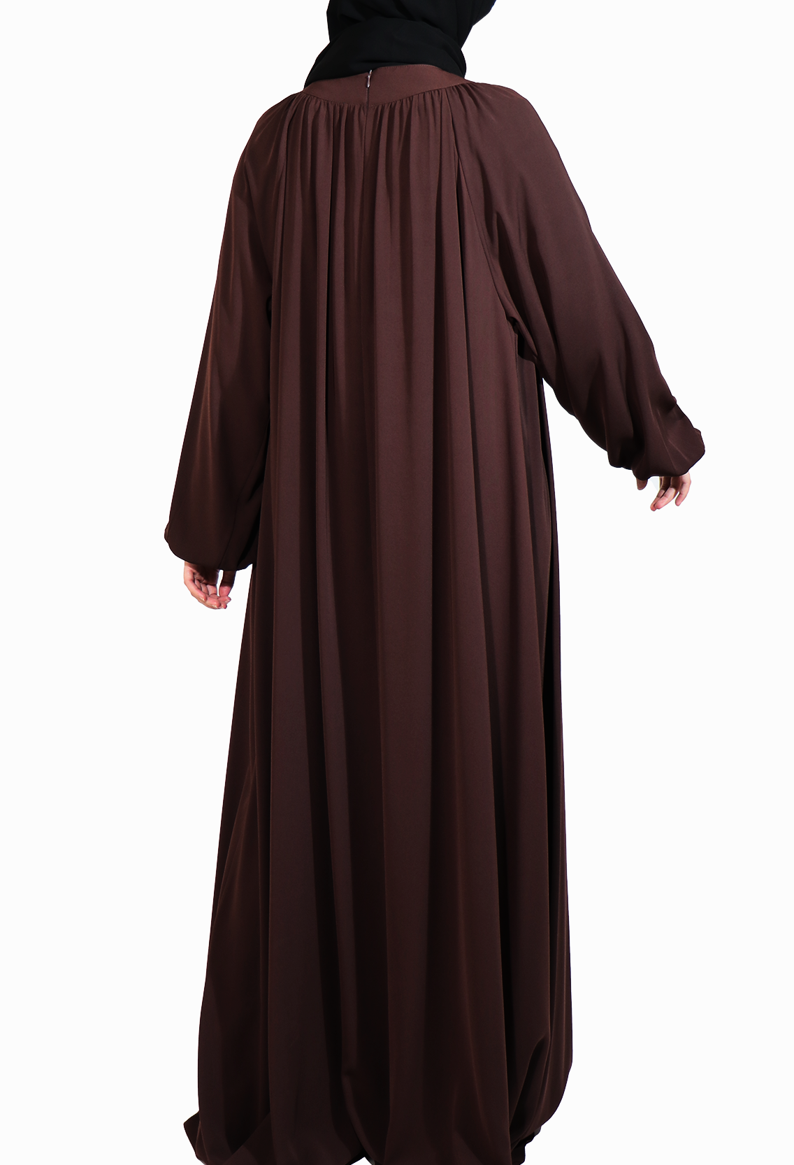 MEDİNE İPEĞİ REGLAN KOL ELBİSE - KAHVE  Elbise