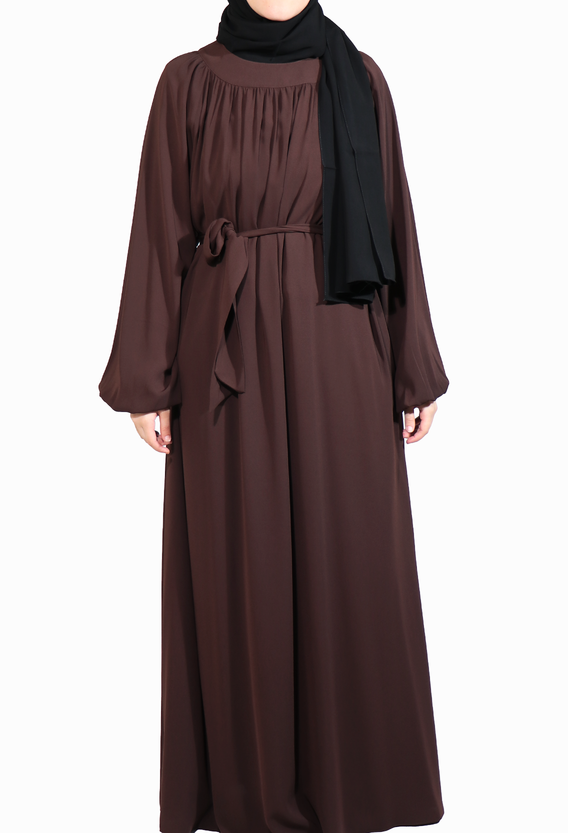 MEDİNE İPEĞİ REGLAN KOL ELBİSE - KAHVE  Elbise