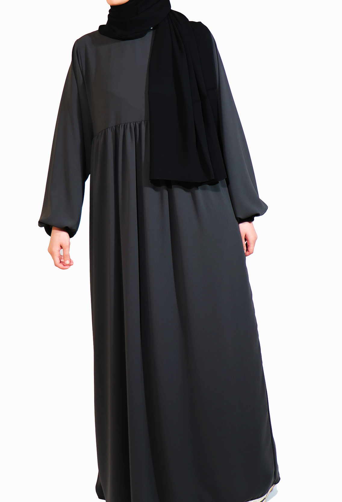 MEDİNE İPEĞİ DÜŞÜK ROBALI ELBİSE - GRİ Elbise