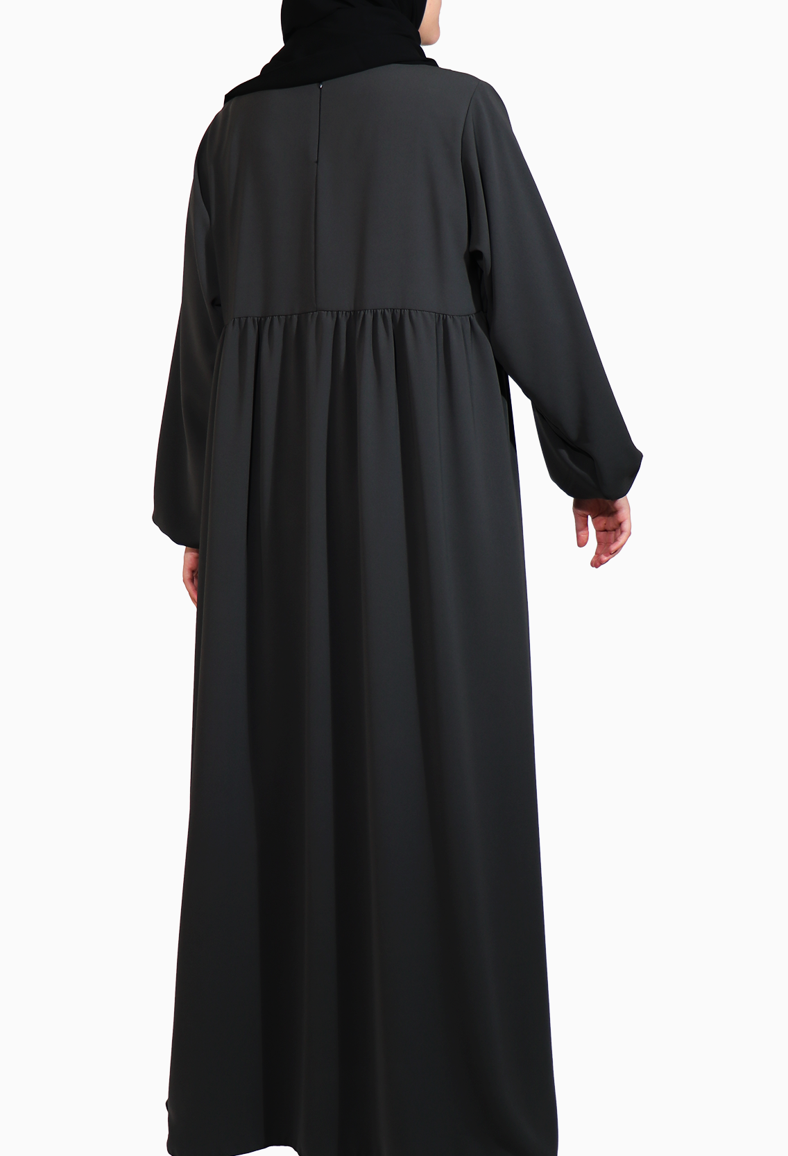 MEDİNE İPEĞİ DÜŞÜK ROBALI ELBİSE - GRİ Elbise