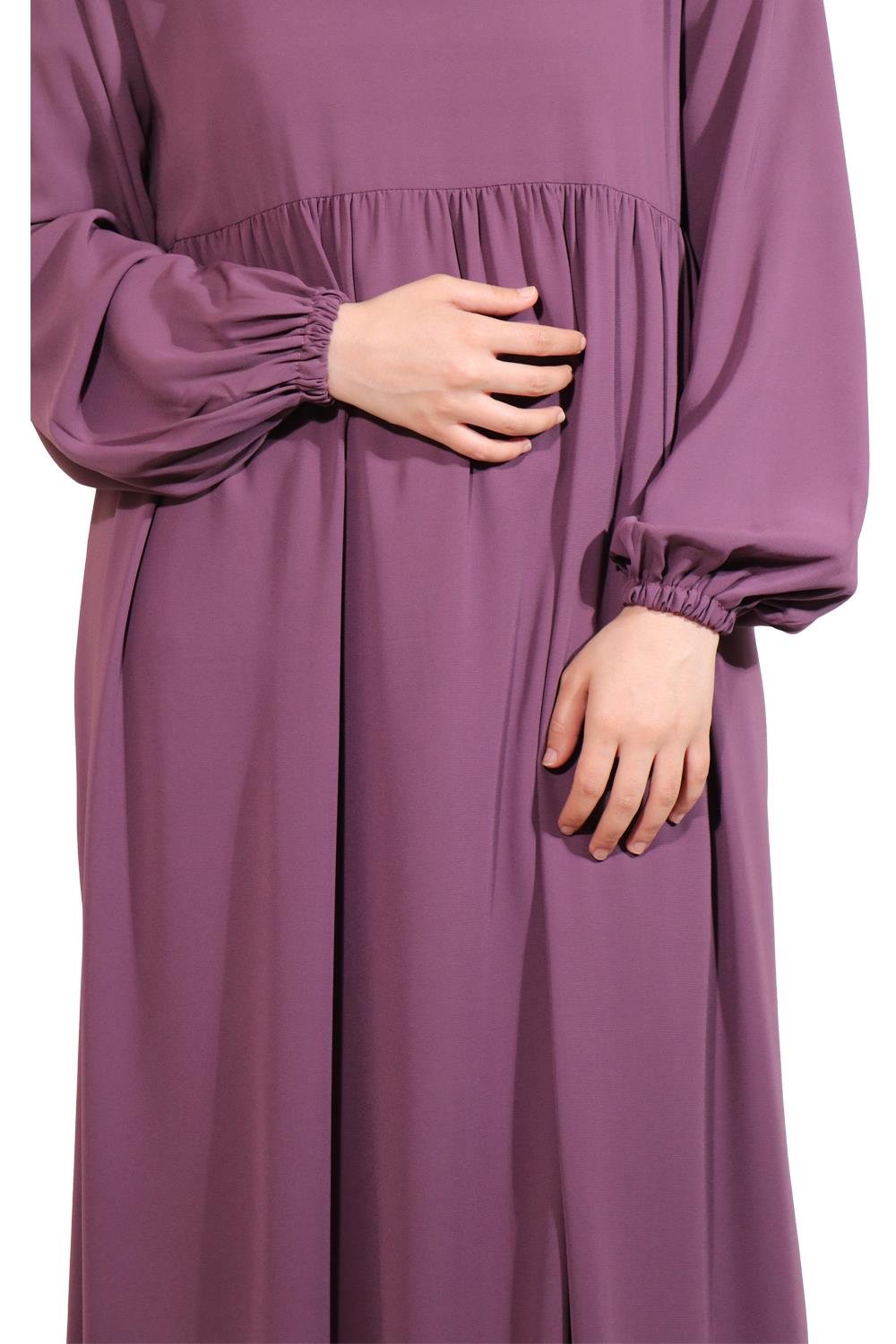 MEDİNE İPEĞİ DÜŞÜK ROBALI ELBİSE - GÜL KURUSU Elbise