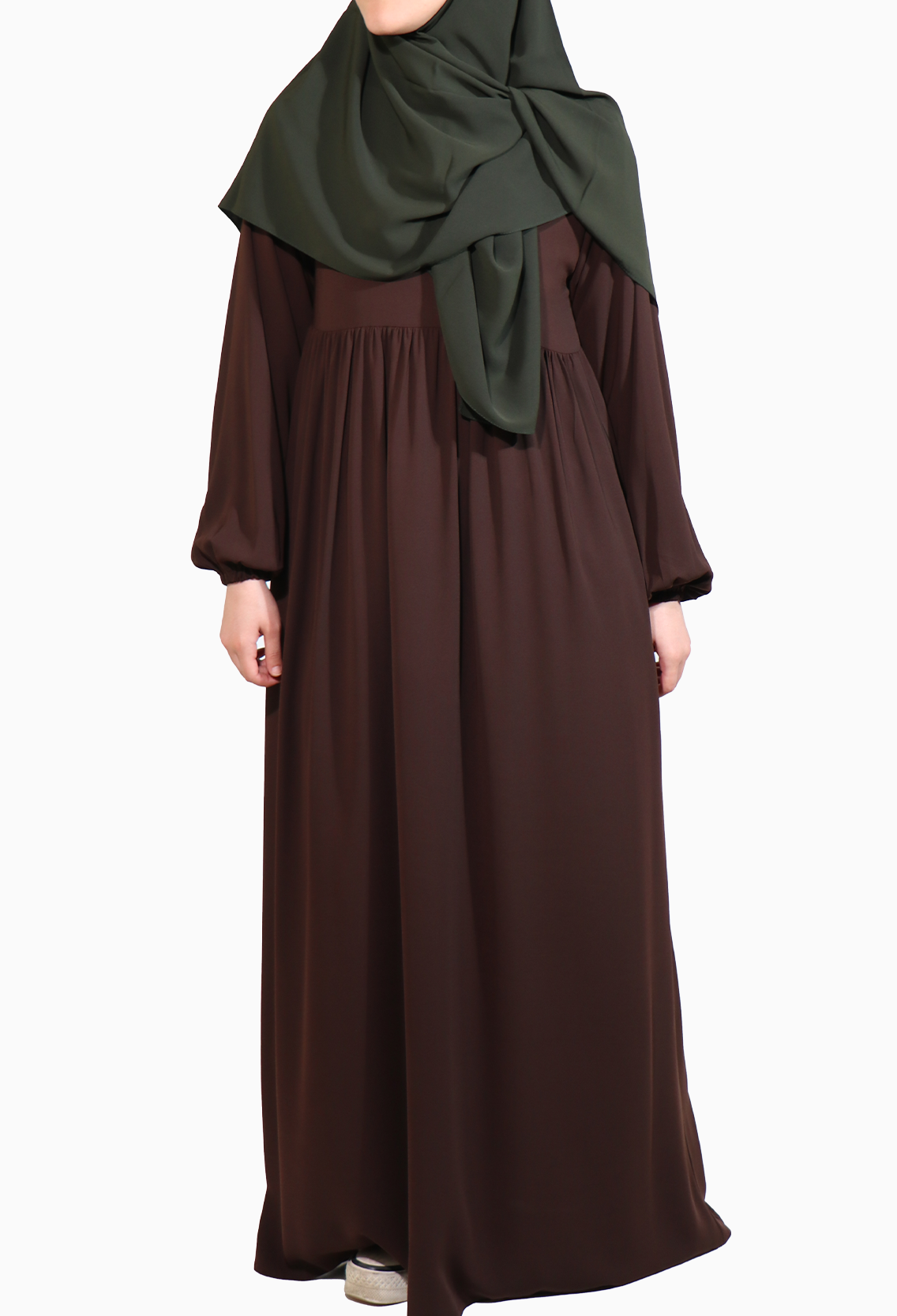 MEDİNE İPEĞİ DÜŞÜK ROBALI ELBİSE - KAHVERENGİ Elbise