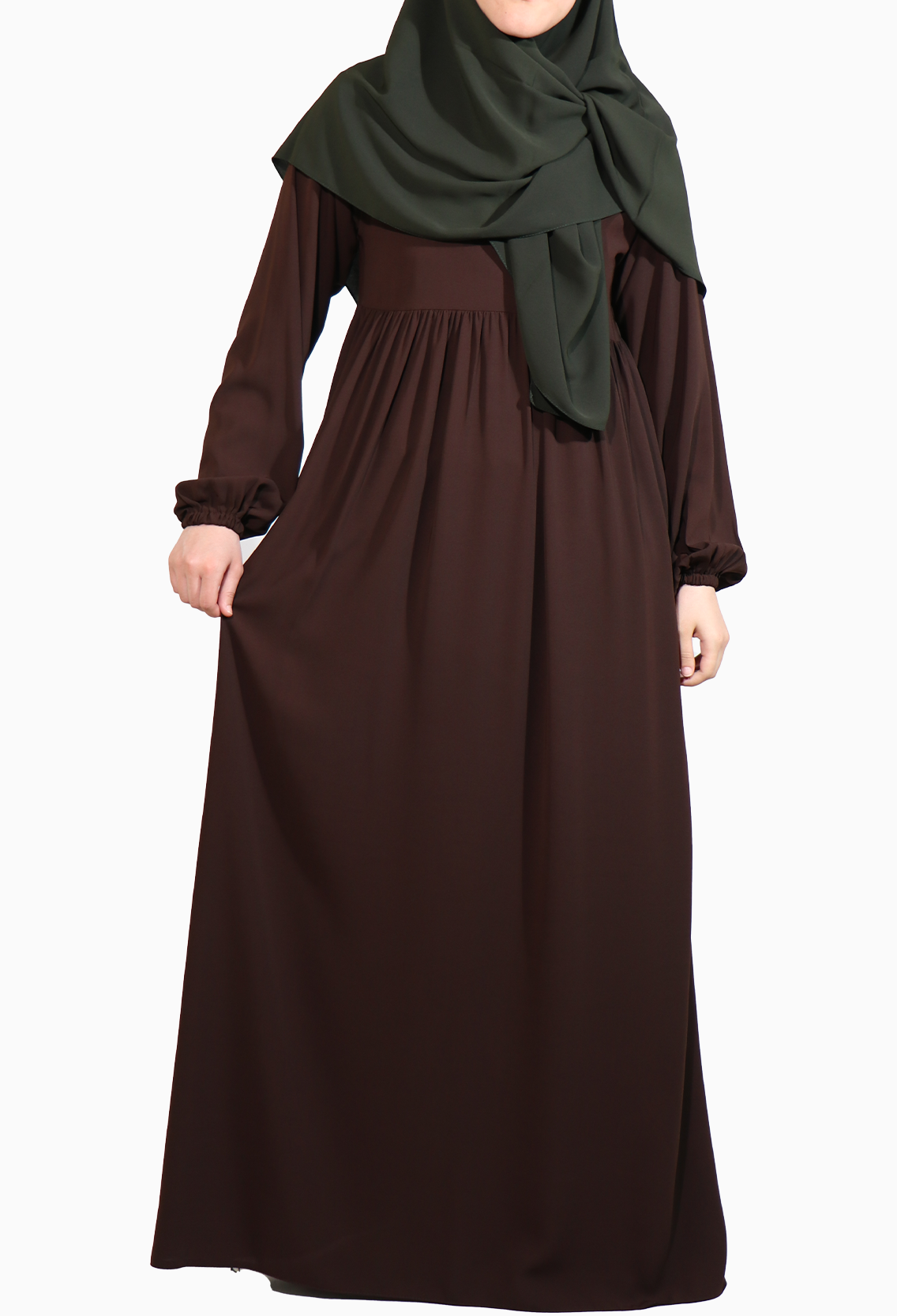 MEDİNE İPEĞİ DÜŞÜK ROBALI ELBİSE - KAHVERENGİ Elbise