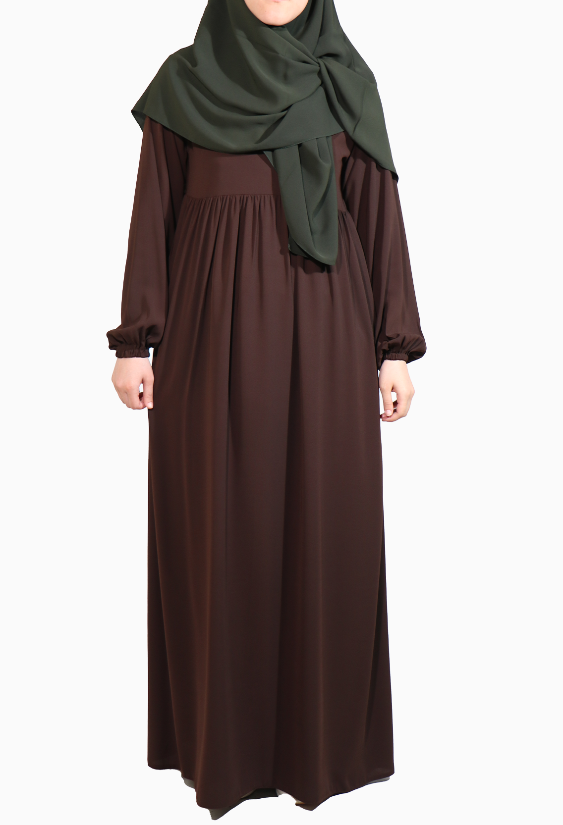 MEDİNE İPEĞİ DÜŞÜK ROBALI ELBİSE - KAHVERENGİ Elbise
