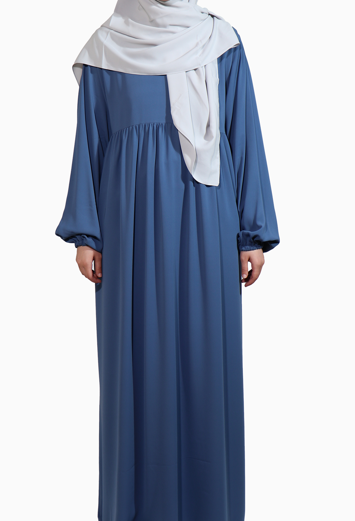 MEDİNE İPEĞİ DÜŞÜK ROBA ELBİSE -MAVİ Elbise