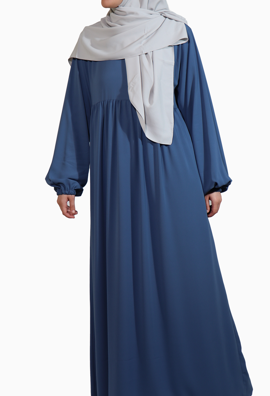 MEDİNE İPEĞİ DÜŞÜK ROBA ELBİSE -MAVİ Elbise