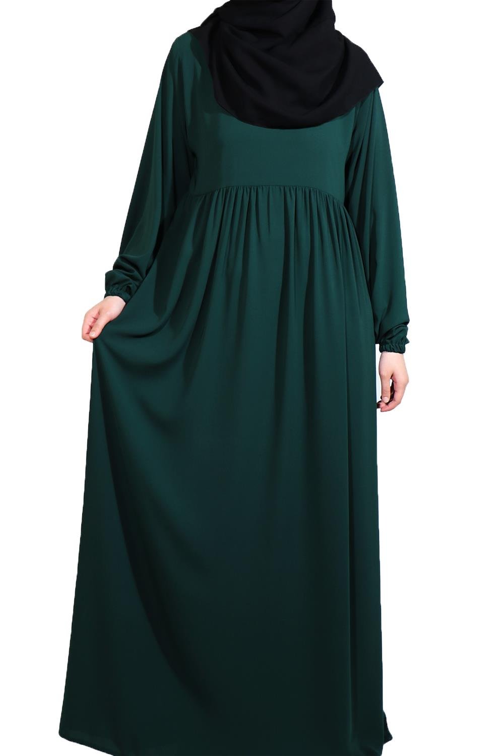 MEDİNE İPEĞİ DÜŞÜK ROBALI ELBİSE -ZÜMRÜT Elbise