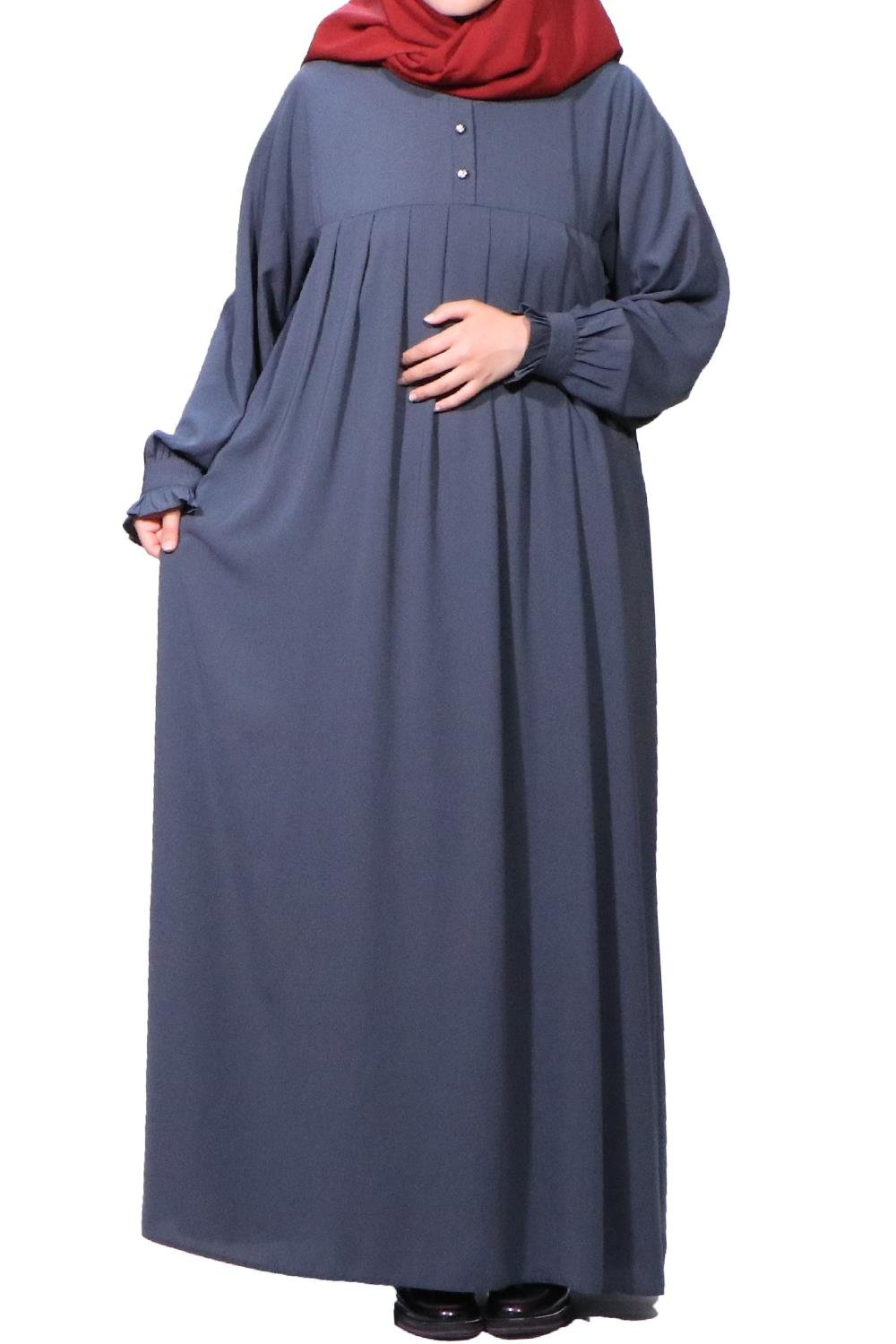 MEDİNE İPEĞİ DÜZ ROBALI  ELBİSE - GRİ Elbise