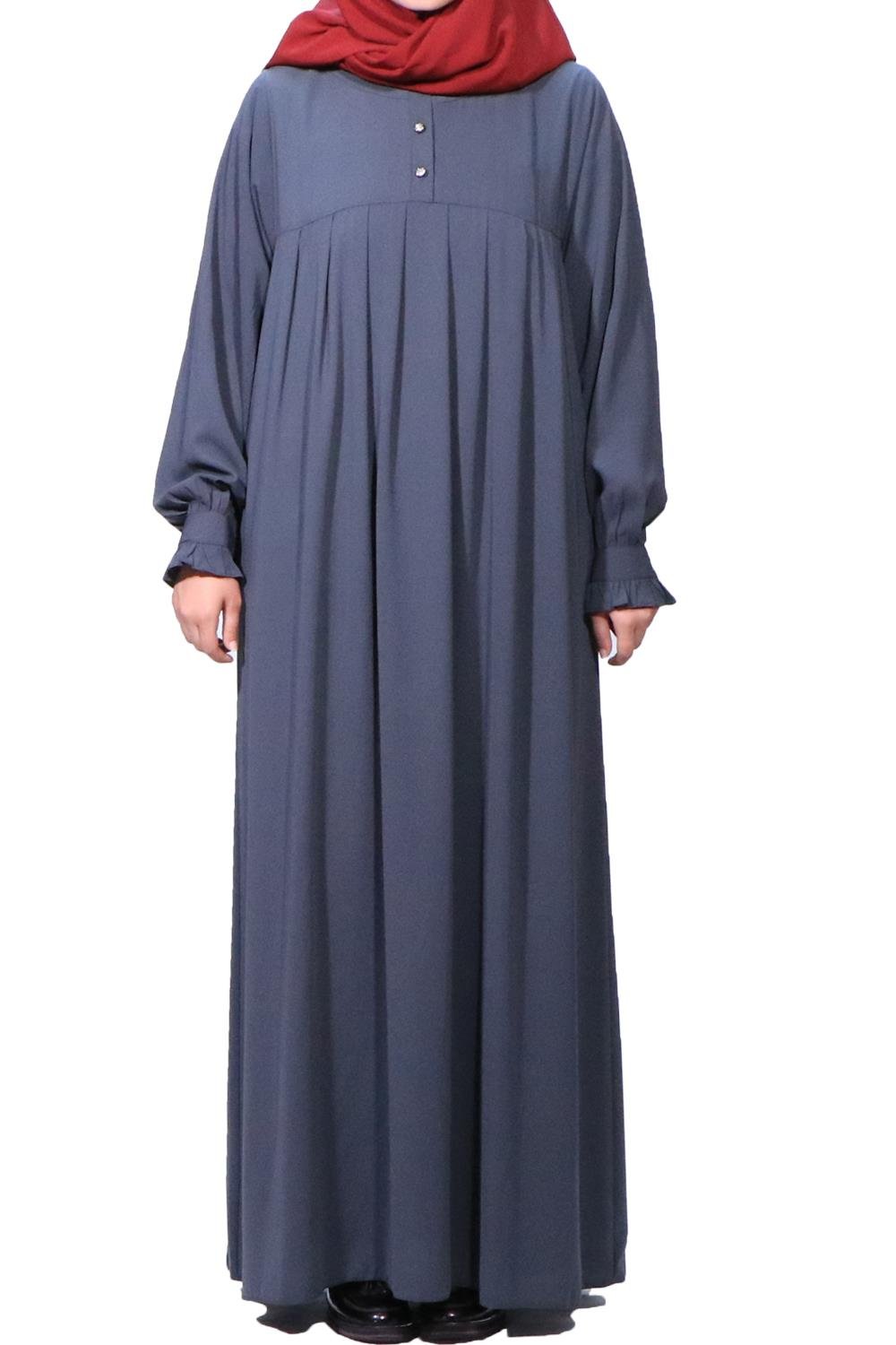 MEDİNE İPEĞİ DÜZ ROBALI  ELBİSE - GRİ Elbise