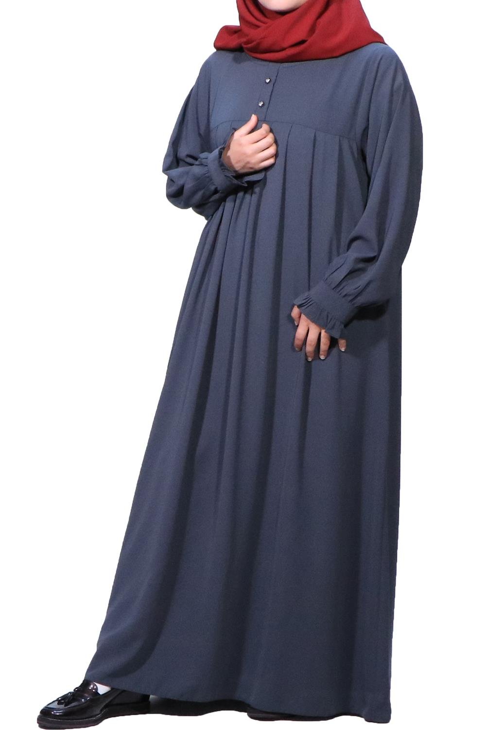 MEDİNE İPEĞİ DÜZ ROBALI  ELBİSE - GRİ Elbise