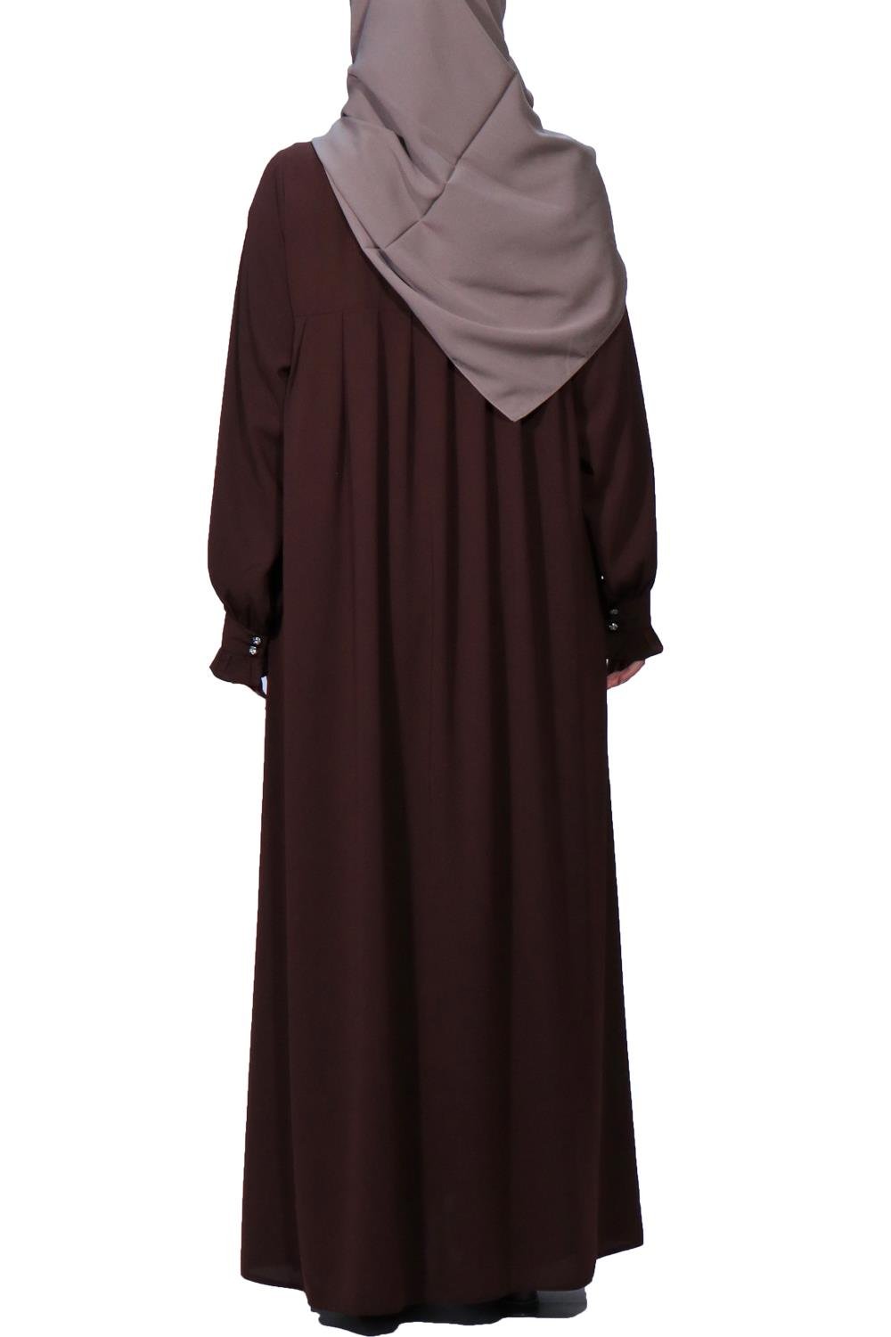 MEDİNE İPEĞİ DÜZ ROBALI  ELBİSE - KAHVE Elbise