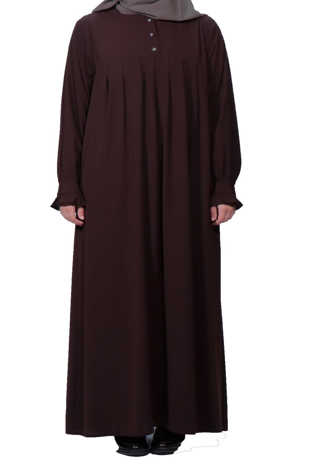 MEDİNE İPEĞİ DÜZ ROBALI  ELBİSE - KAHVE Elbise