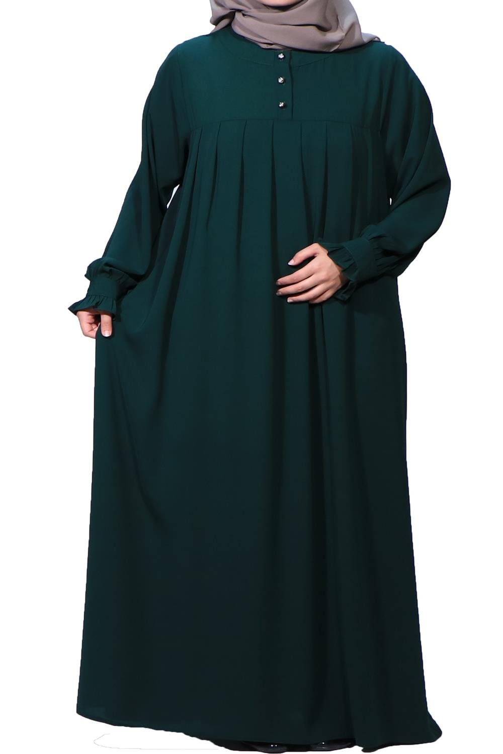 MEDİNE İPEĞİ DÜZ ROBALI  ELBİSE - ZÜMRÜT Elbise