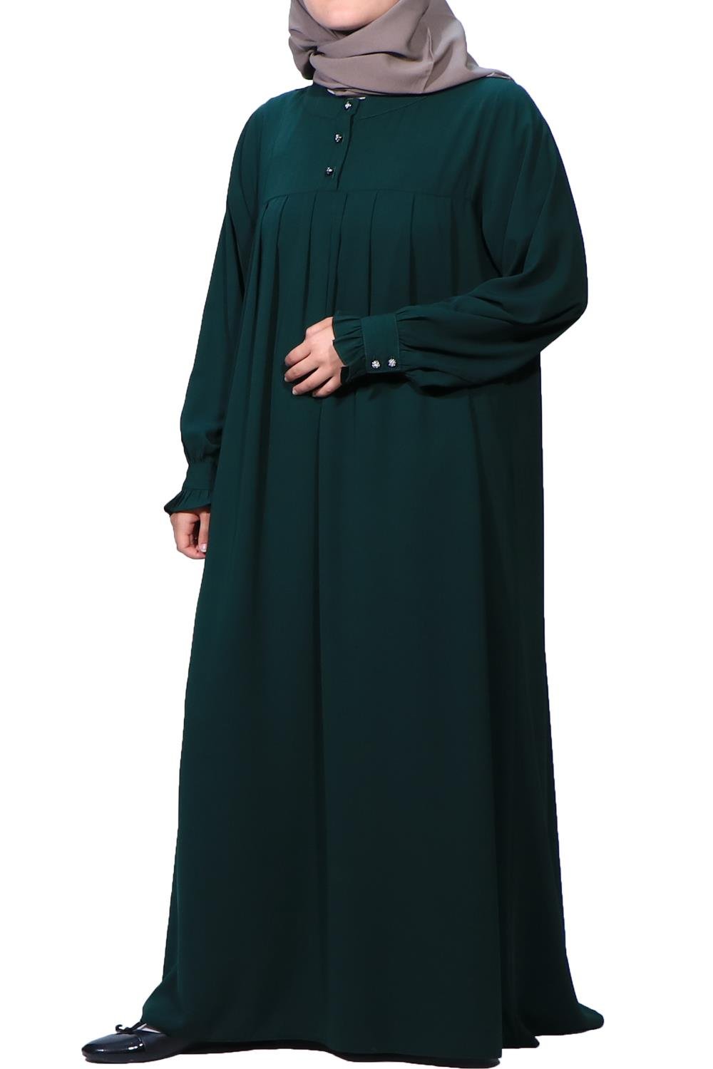 MEDİNE İPEĞİ DÜZ ROBALI  ELBİSE - ZÜMRÜT Elbise