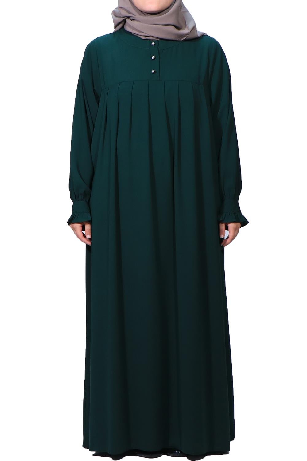 MEDİNE İPEĞİ DÜZ ROBALI  ELBİSE - ZÜMRÜT Elbise