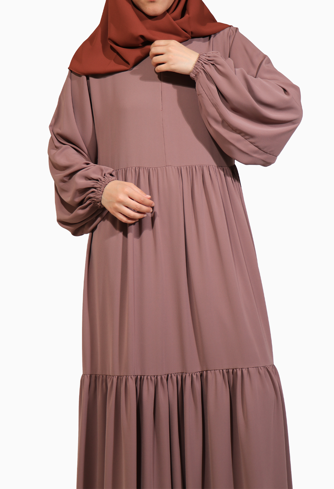 MEDİNE İPEĞİ  İKİ İKATLI ELBİSE - VİZON Elbise