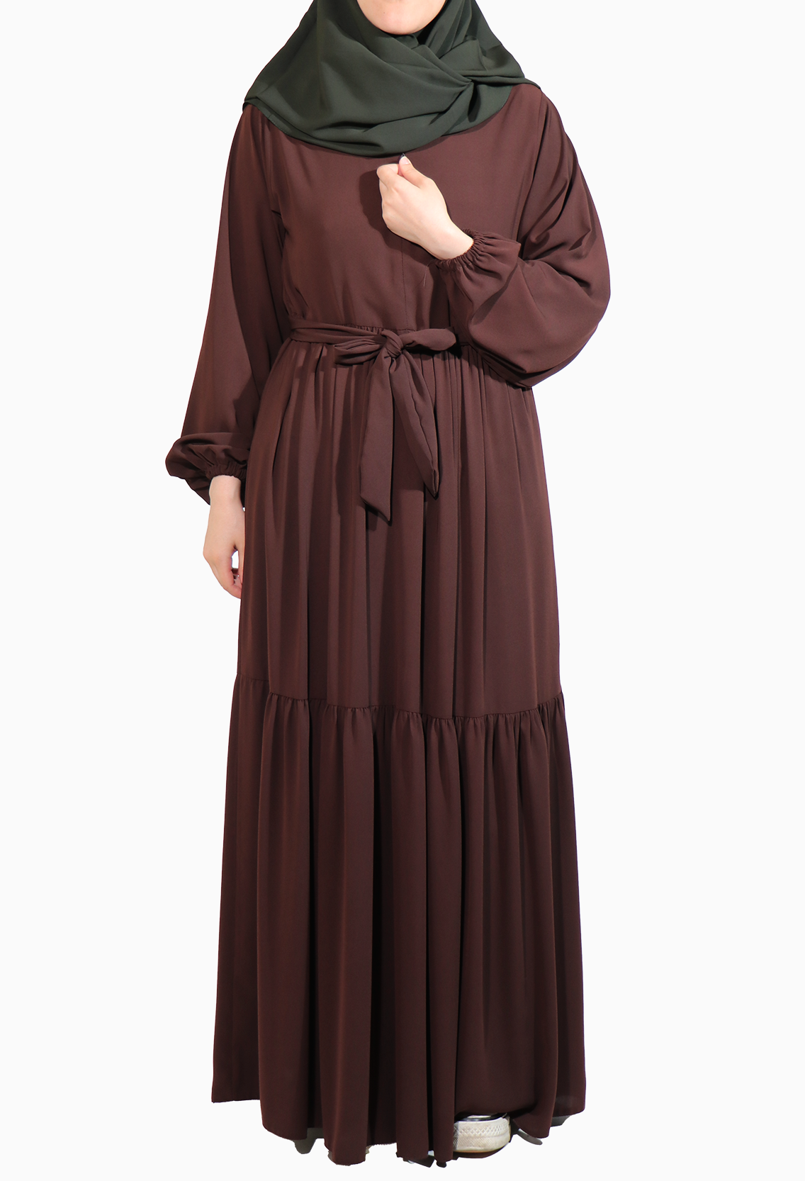 MEDİNE İPEĞİ DÜŞÜK ROBALI ELBİSE  - KİREMİT Elbise