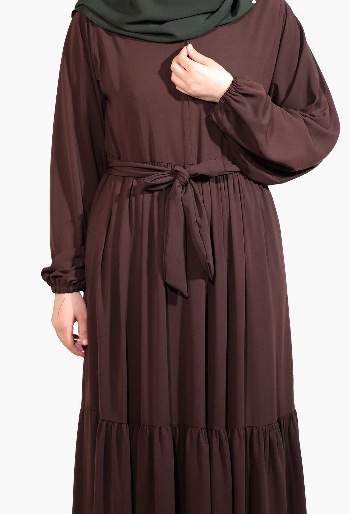 MEDİNE İPEĞİ DÜŞÜK ROBALI ELBİSE  - KİREMİT Elbise