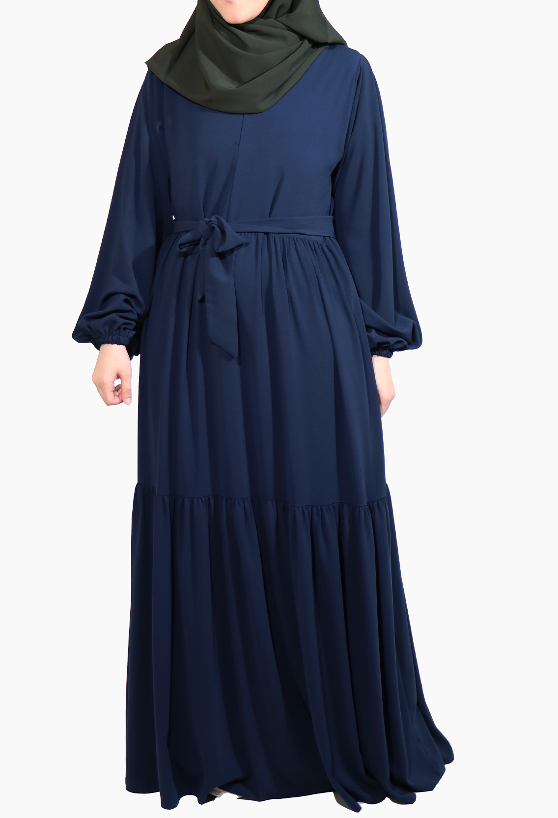 MEDİNE İPEĞİ İKİ KATLI  ELBİSE - LACİVERT Elbise