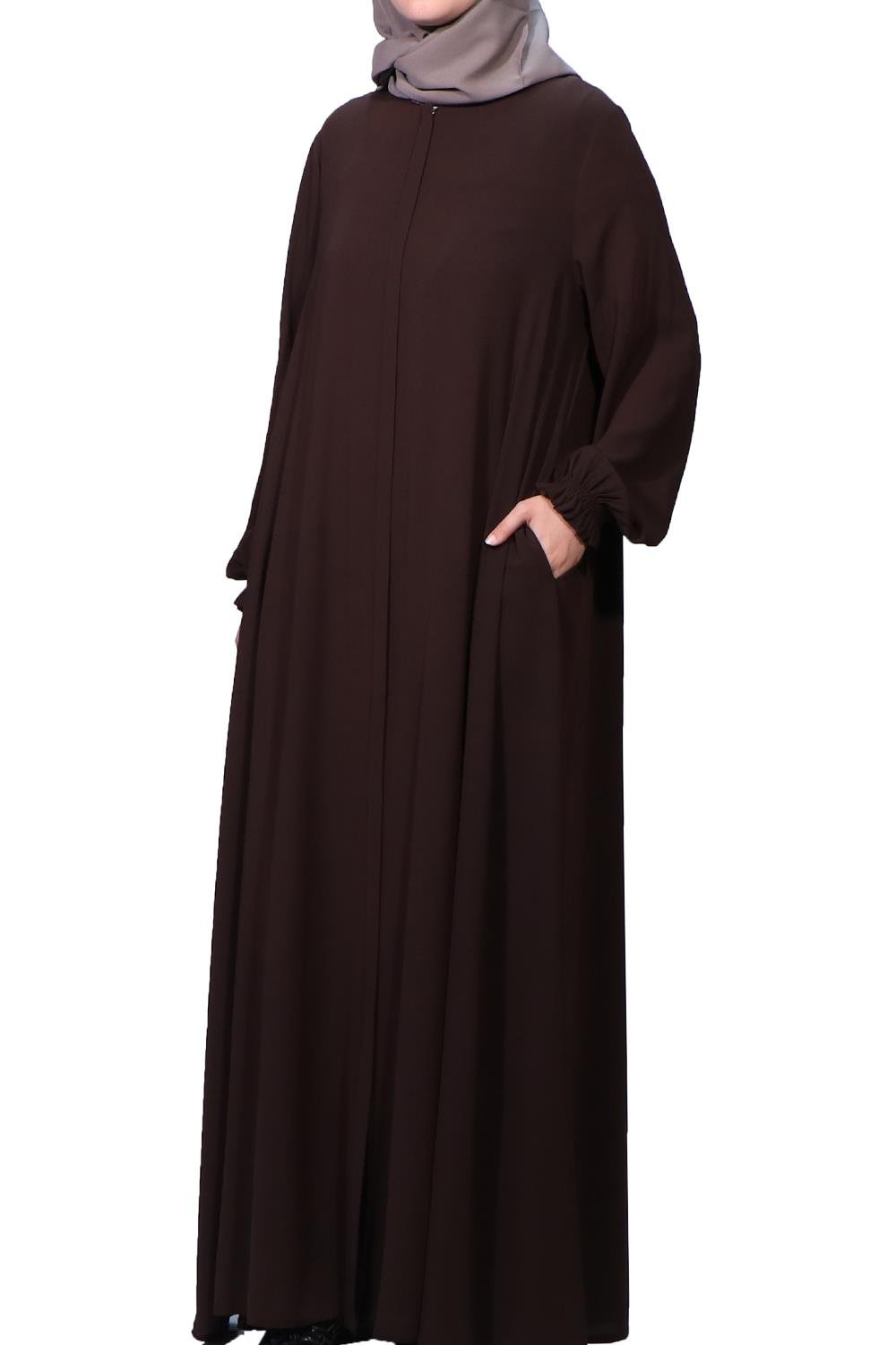 Medine İpeği Kloş Ferace - Kahverengi Ferace