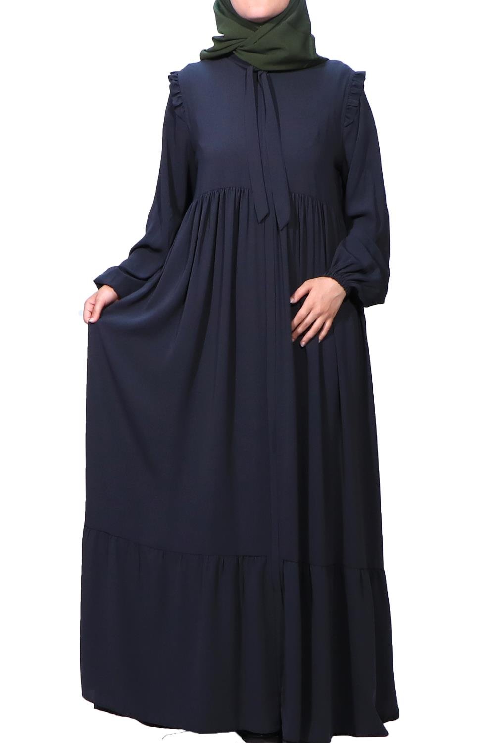 MEDİNE İPEĞİ  OMUZ  FIRFIRLI BÜZGÜLÜ FERACE - SİYAH Ferace