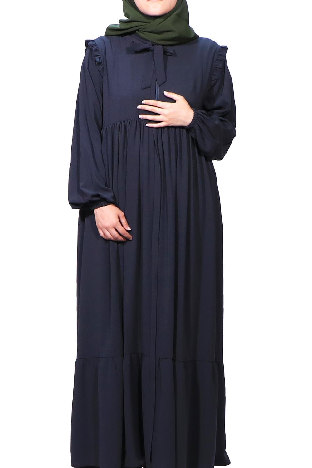 MEDİNE İPEĞİ  OMUZ  FIRFIRLI BÜZGÜLÜ FERACE - SİYAH Ferace