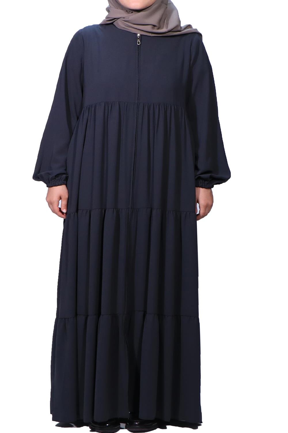 Medine İpeği Üç Kat Büzgülü Ferace-Füme Ferace