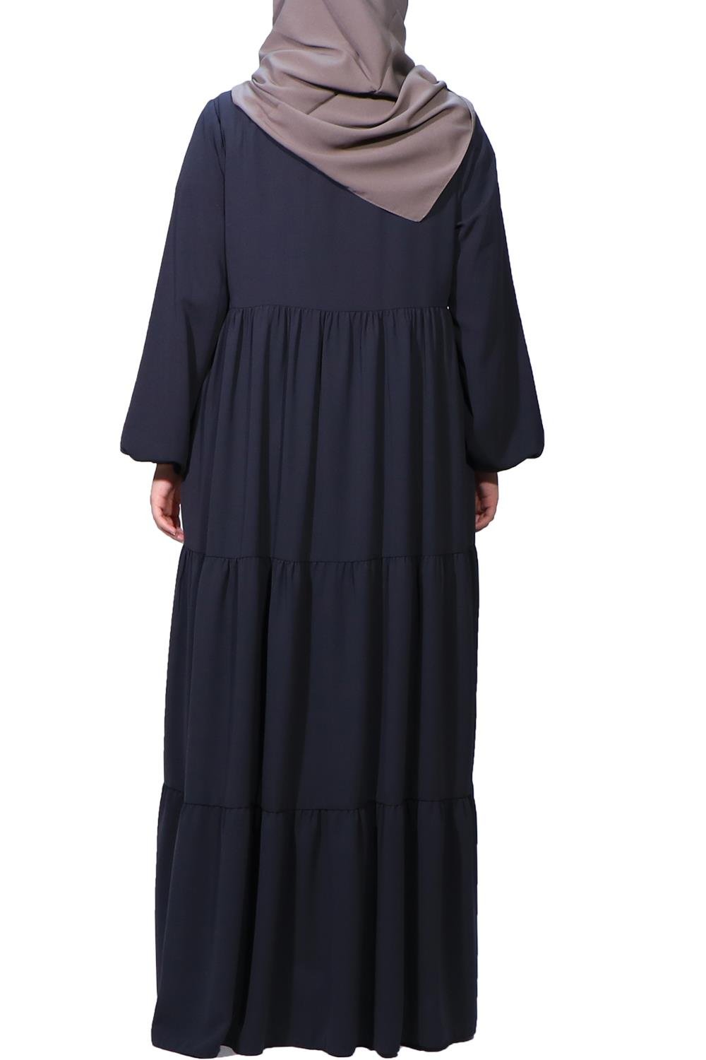 Medine İpeği Üç Kat Büzgülü Ferace-Füme Ferace