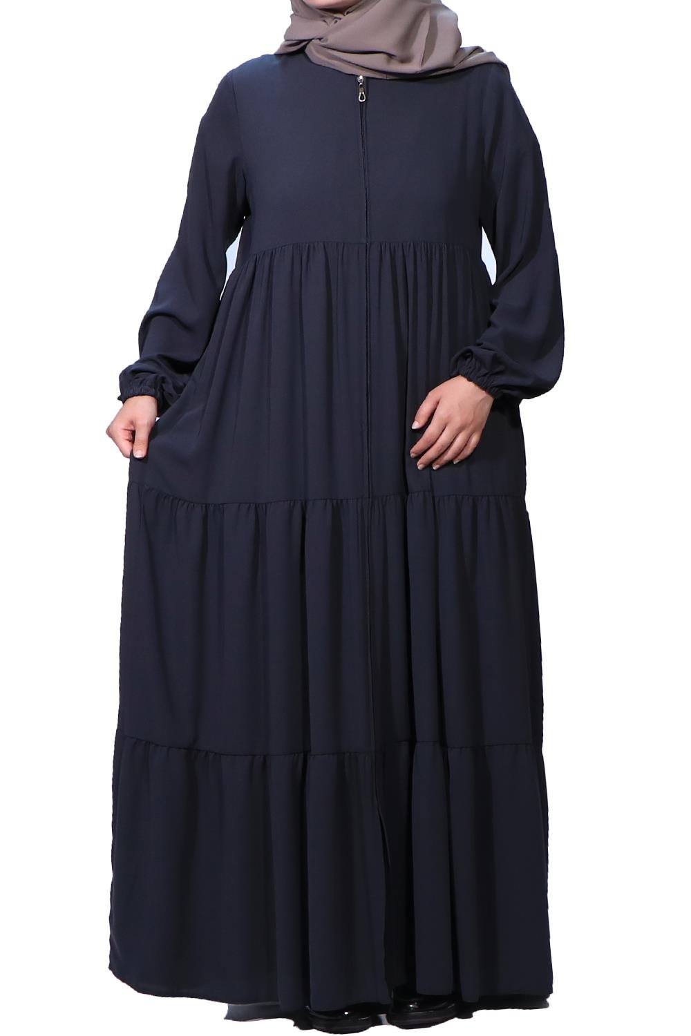 Medine İpeği Üç Kat Büzgülü Ferace-Füme Ferace