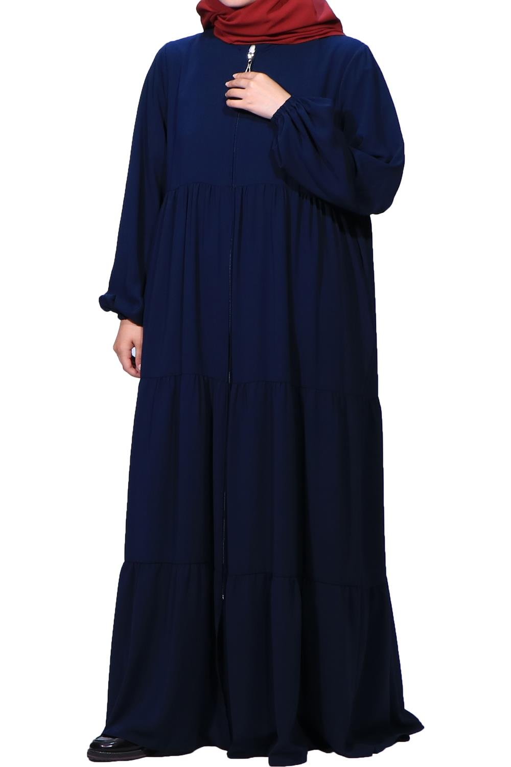 Medine İpeği Üç Kat Büzgülü Ferace-Laci Ferace