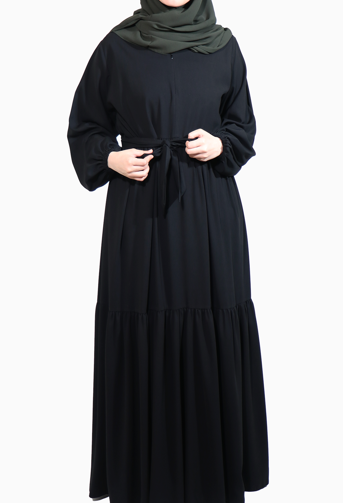 MEDİNE İPEĞİ İKİ KATLI ELBİSE - SİYAH Elbise