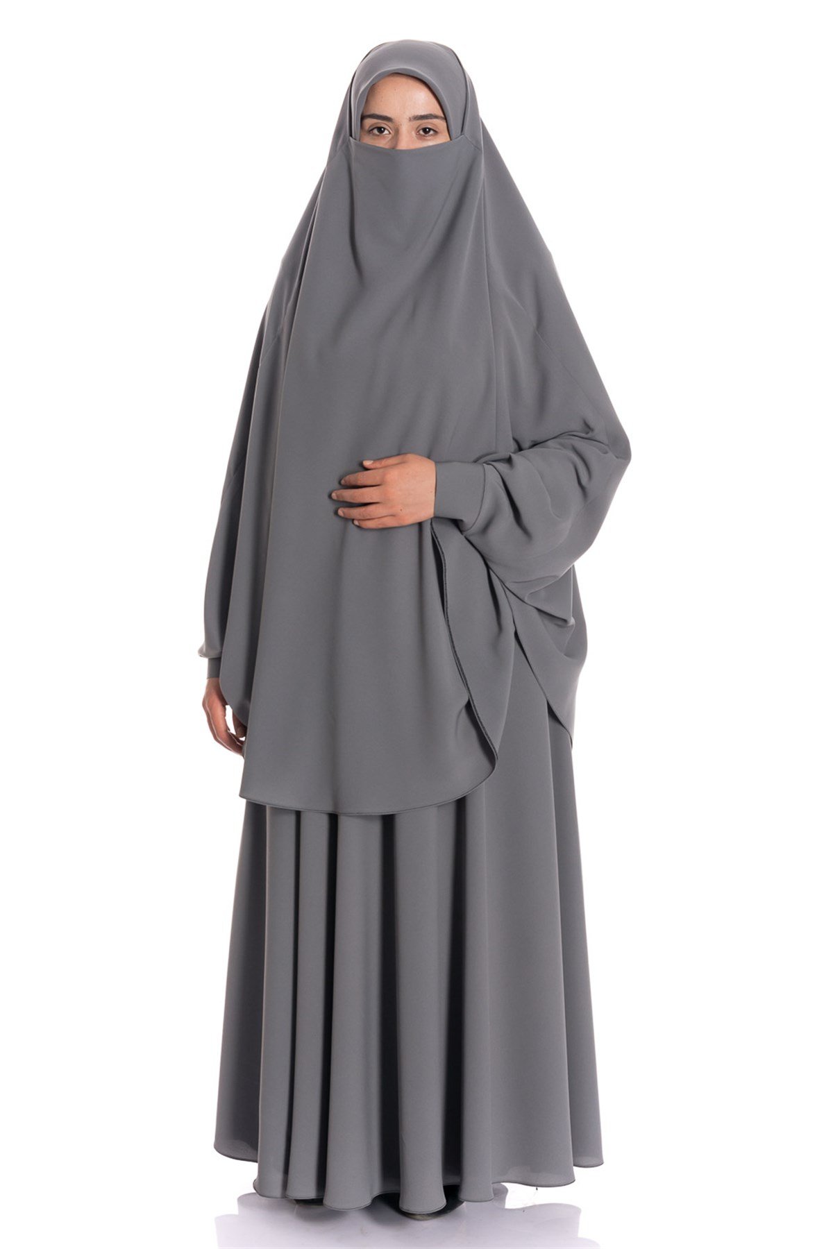 Sultanbaş İpek Peçeli Ayrı Gri Çarşaf Çarşaf