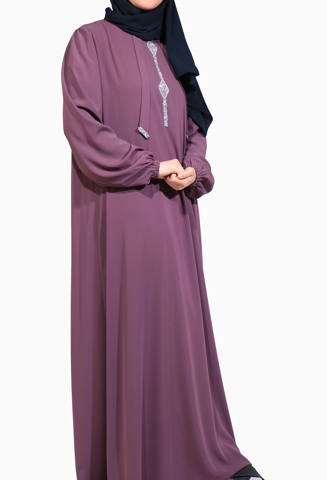 TAŞLI ÇAN ELBİSE MEDİNE İPEĞİ -GÜL KURUSU Elbise