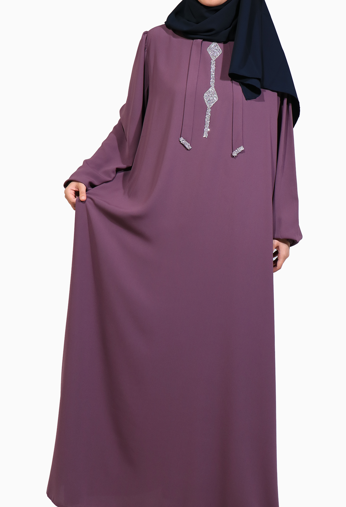 TAŞLI ÇAN ELBİSE MEDİNE İPEĞİ -GÜL KURUSU Elbise