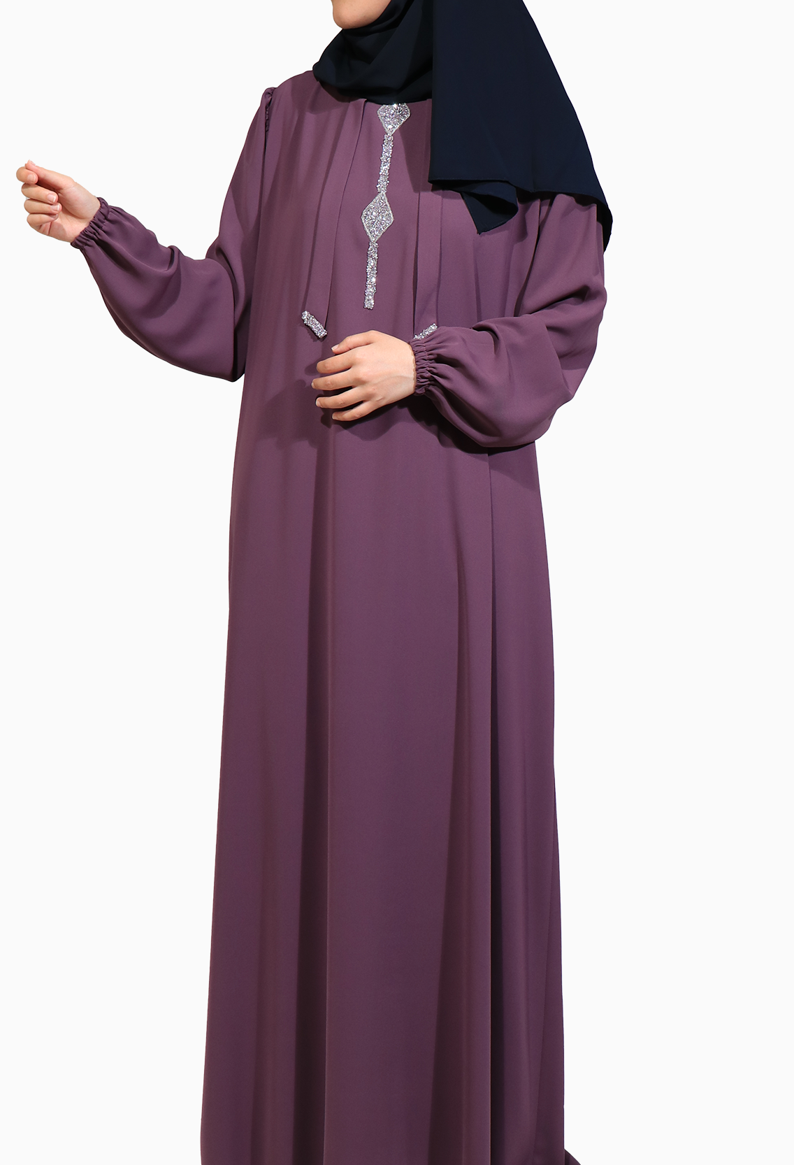 TAŞLI ÇAN ELBİSE MEDİNE İPEĞİ -GÜL KURUSU Elbise