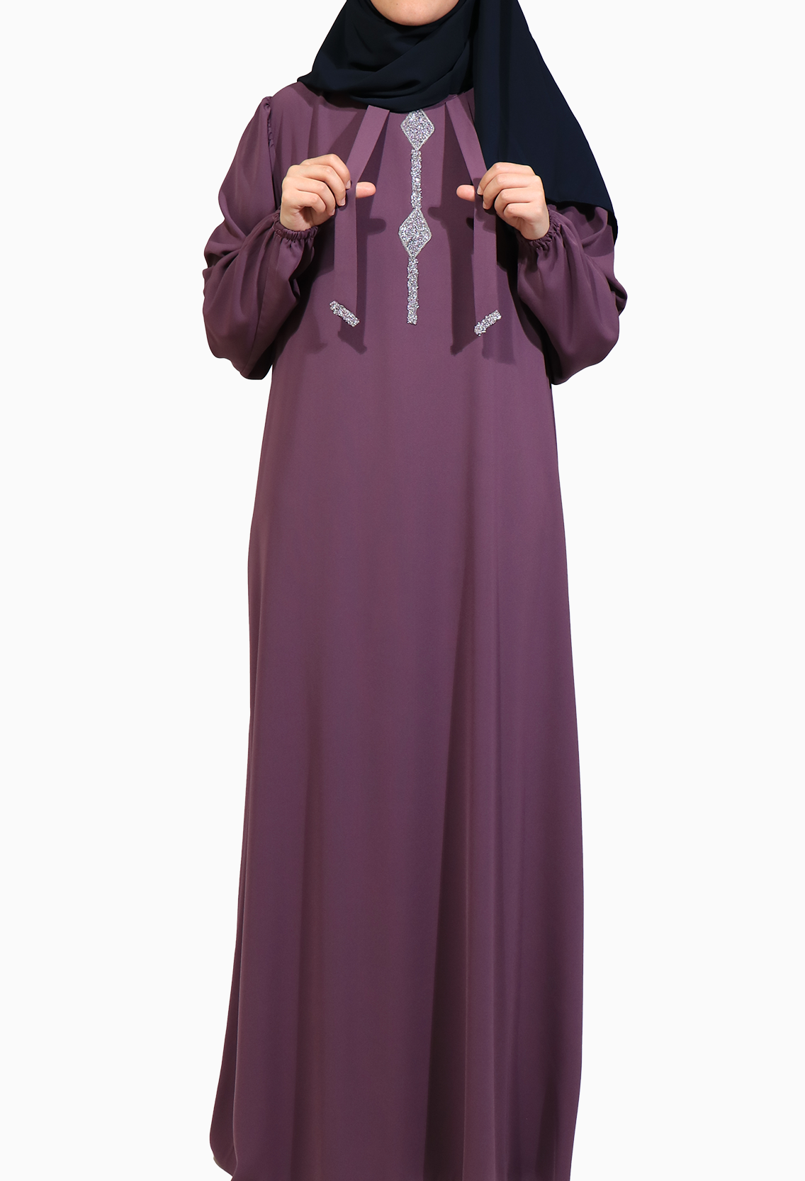 TAŞLI ÇAN ELBİSE MEDİNE İPEĞİ -GÜL KURUSU Elbise