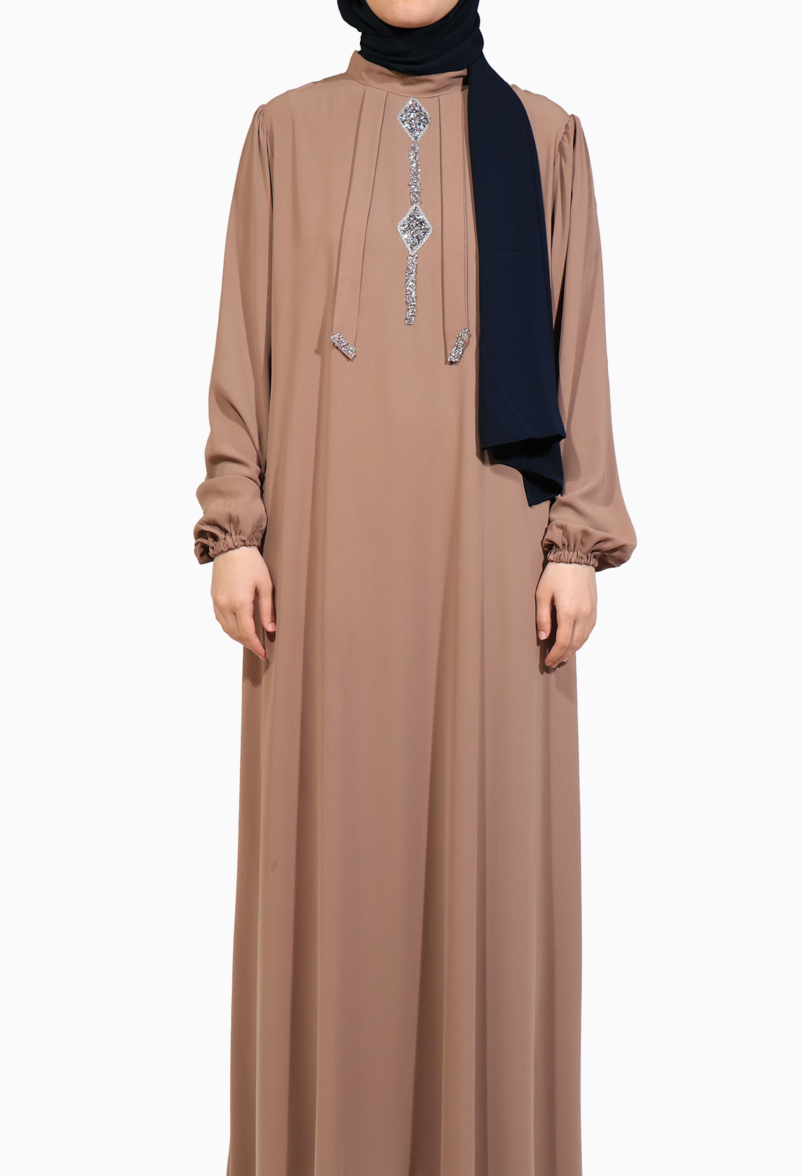 TAŞLI ÇAN ELBİSE MEDİNE İPEĞİ- SOMON  Elbise