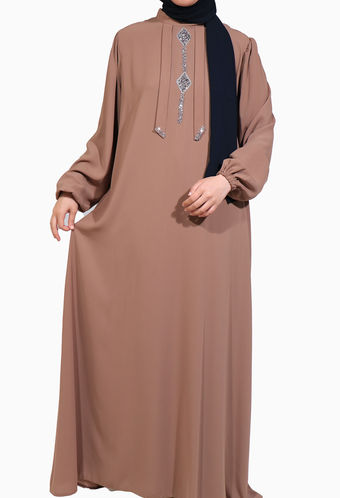 TAŞLI ÇAN ELBİSE MEDİNE İPEĞİ- SOMON  Elbise