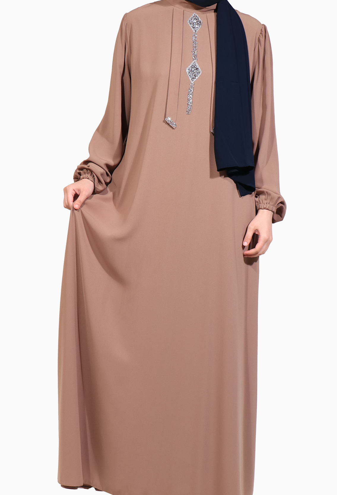 TAŞLI ÇAN ELBİSE MEDİNE İPEĞİ- SOMON  Elbise