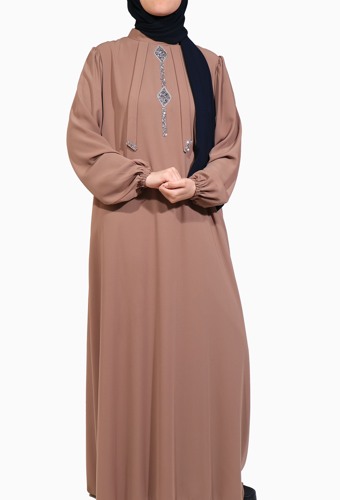 TAŞLI ÇAN ELBİSE MEDİNE İPEĞİ- SOMON  Elbise