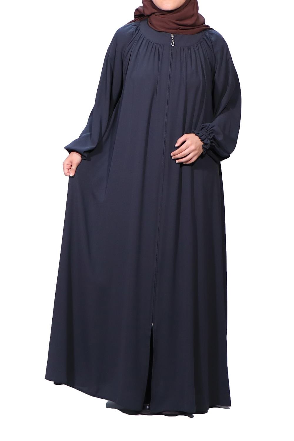 Yakadan Büzgülü Ferace Medine İpeği- Kahve Ferace