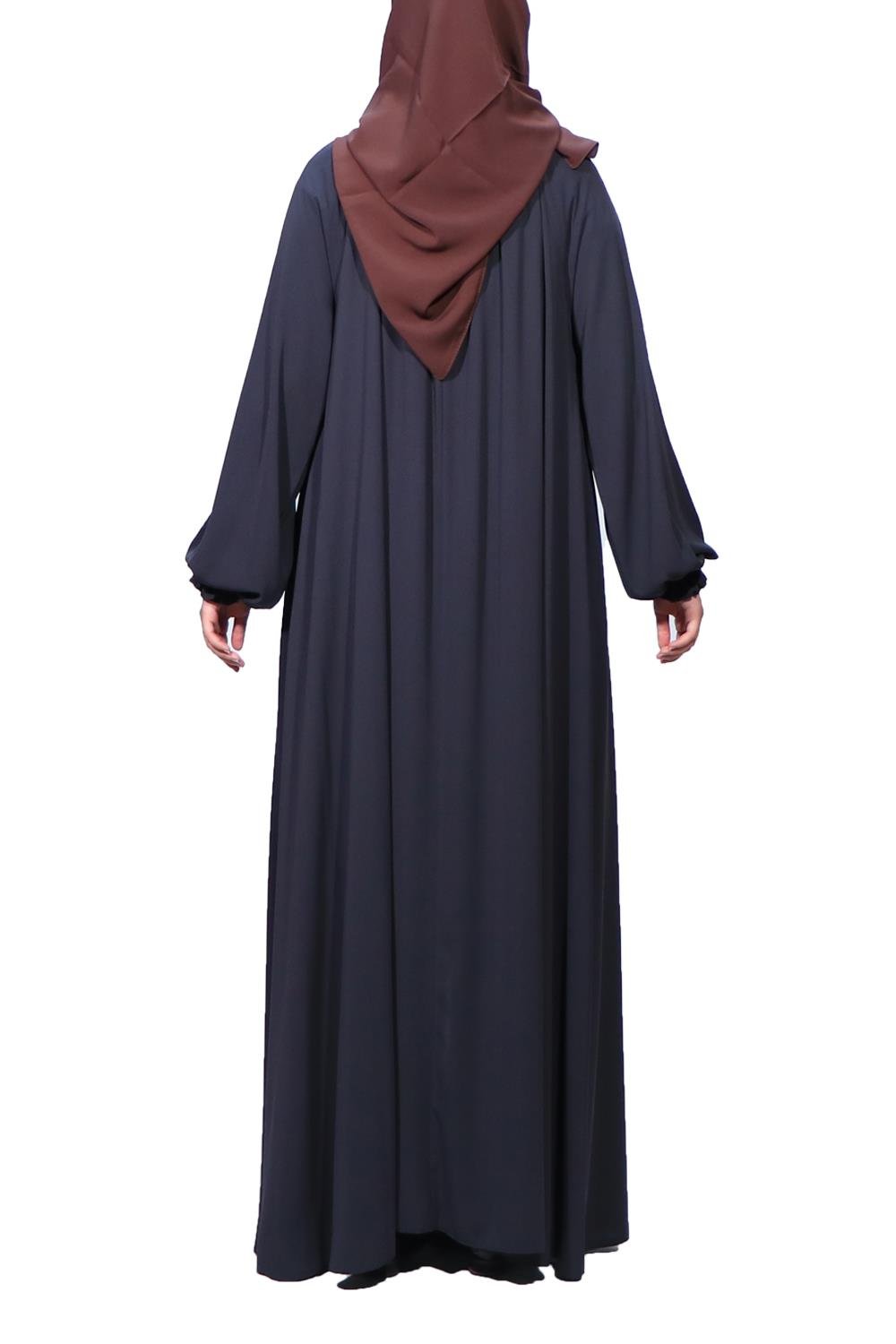 Yakadan Büzgülü Ferace Medine İpeği- Kahve Ferace