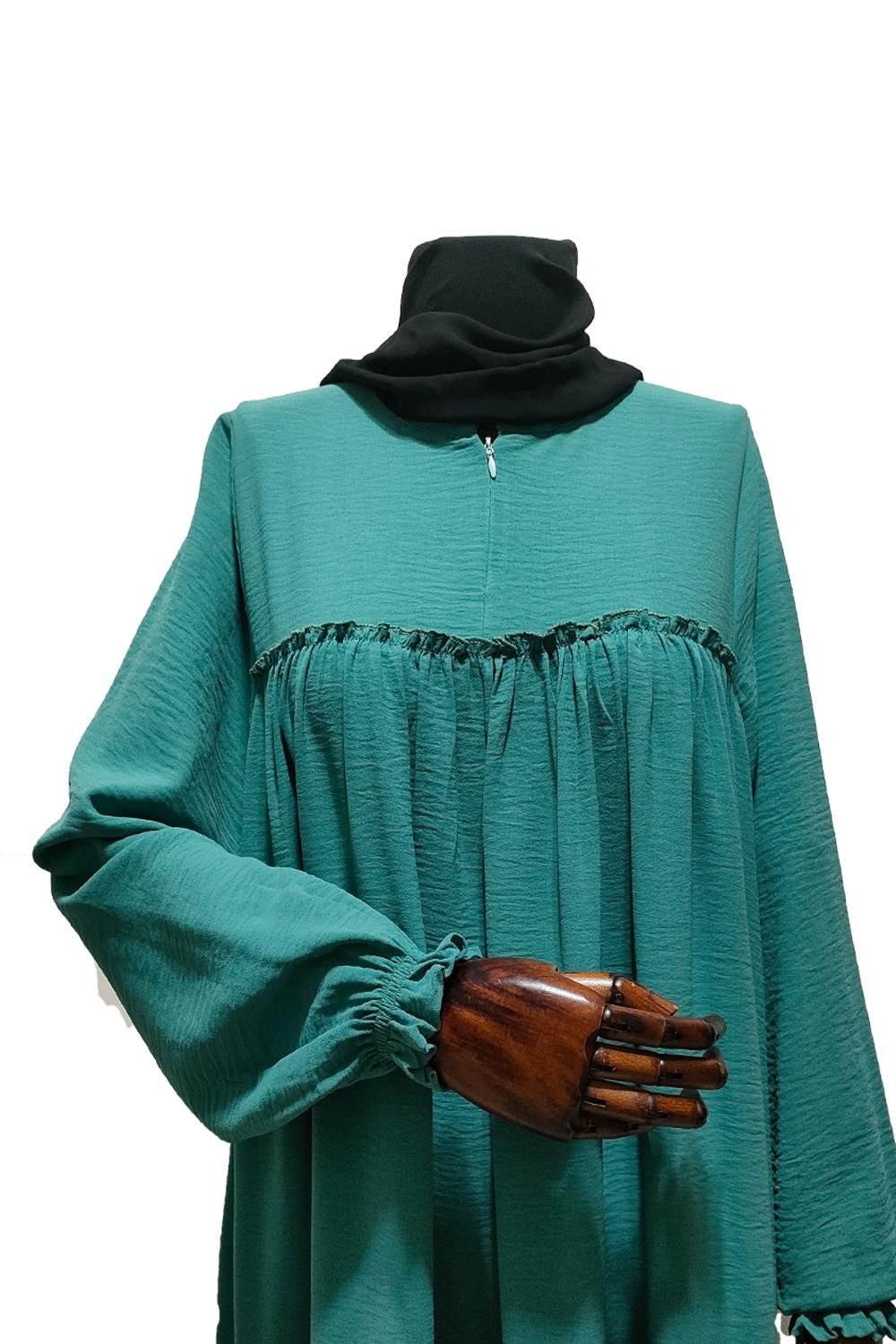 Yakası Büzgülü Salaş Elbise-Mürdüm-Aerobın  Elbise