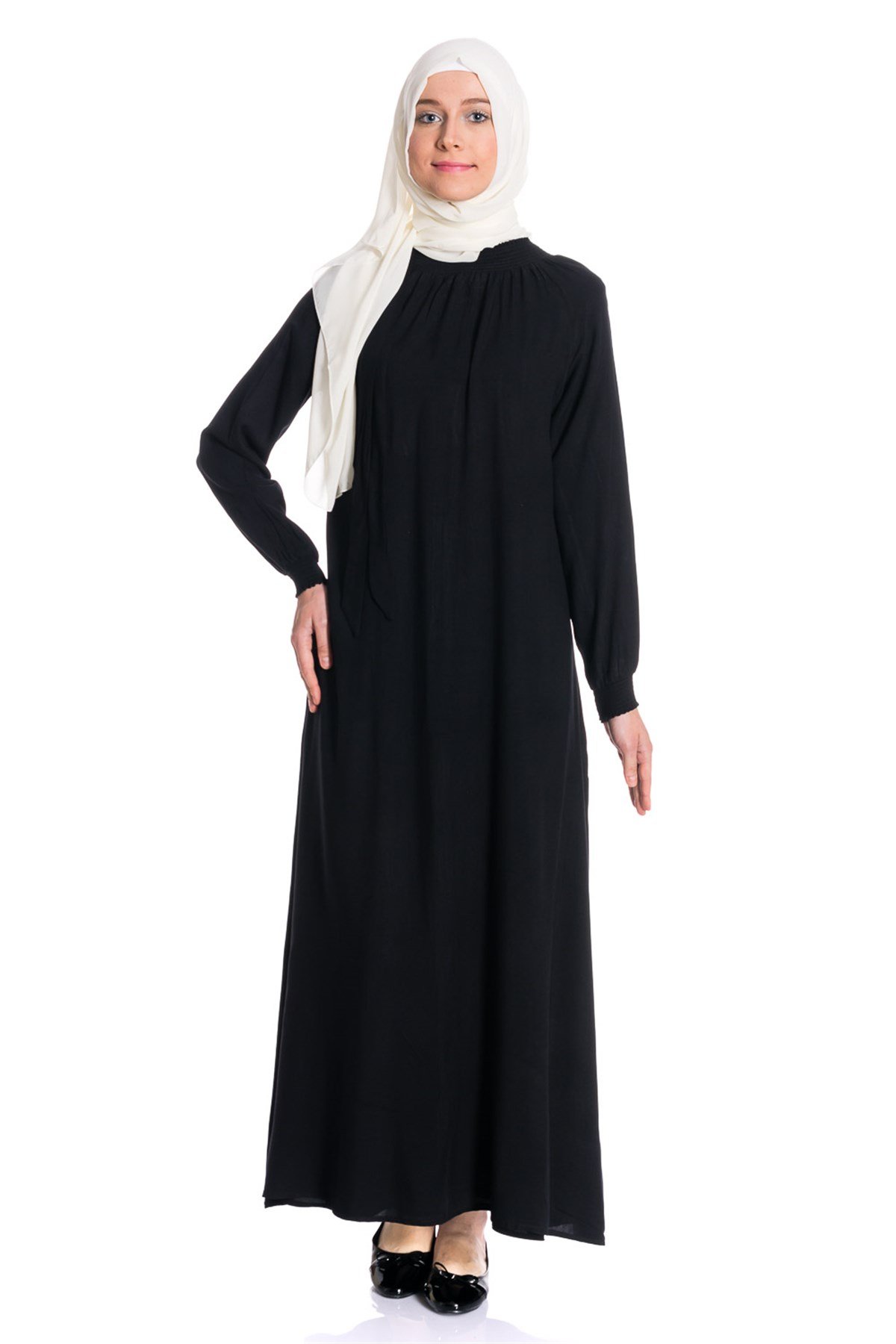 Yakası Lastikli Uzun Lacivert Elbise Dresses