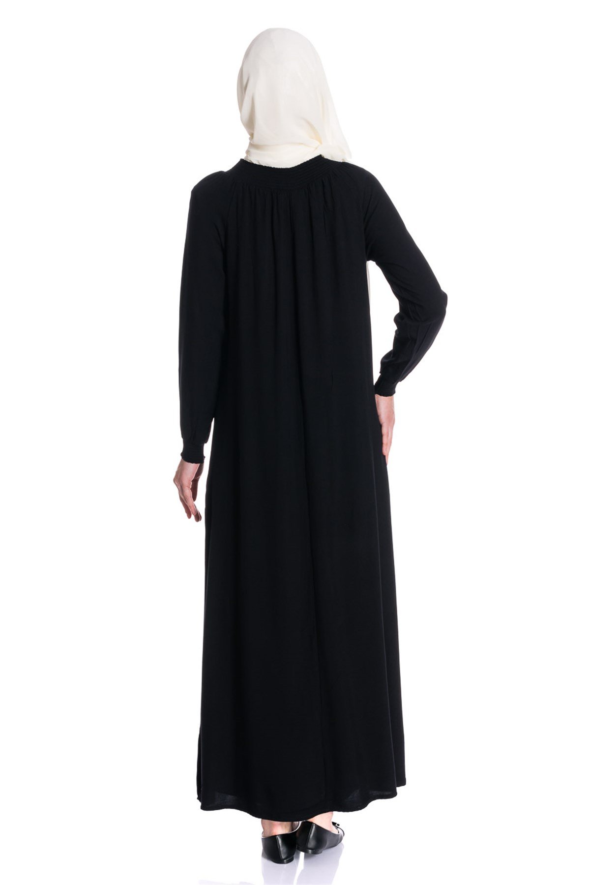 Yakası Lastikli Uzun Lacivert Elbise Dresses