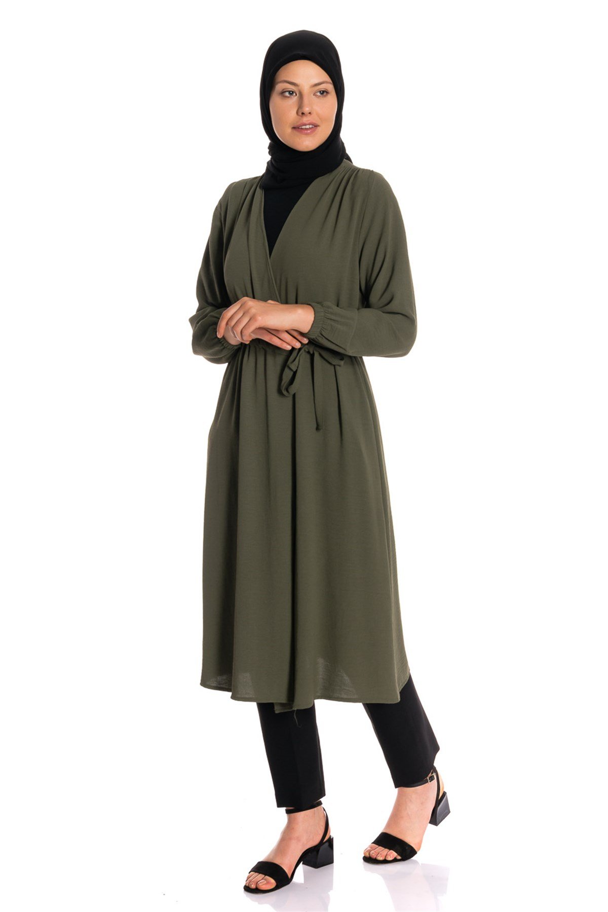 Yandan Bağlamalı Giy Çık Haki Tunik Tunik